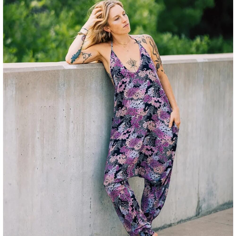 Buddha Pants Cat Suit Jumpsuit Digital Rainbow Purple Harem Pants Size Small